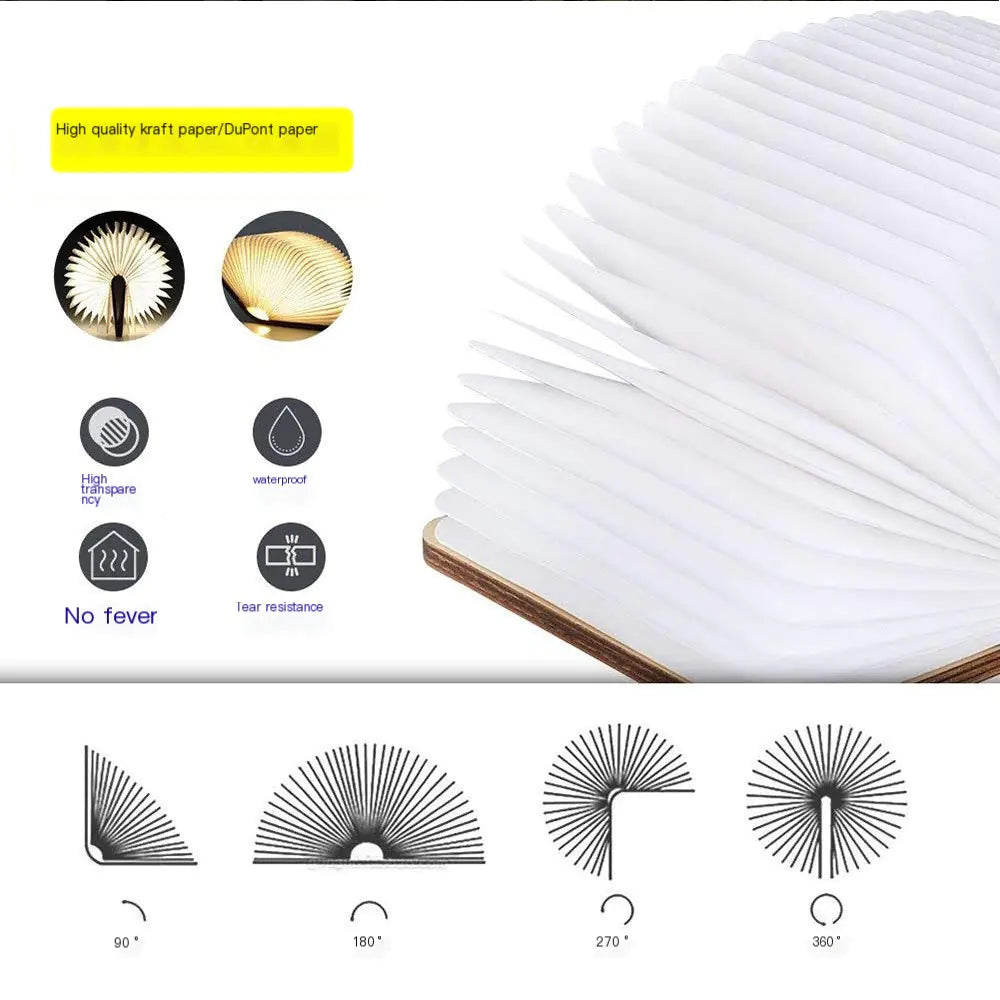 Vaelo GlowLeaf LED Book Lamp — Wooden Fold Light with USB Charging & Color Cycling Display