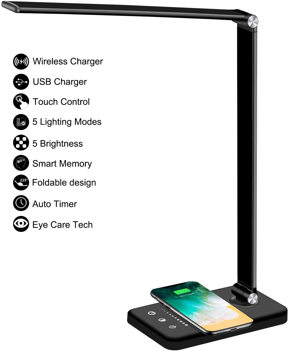 Vaelo GlideBeam LED Desk Lamp — Wireless Charging Base + 5 Adaptive Light Modes