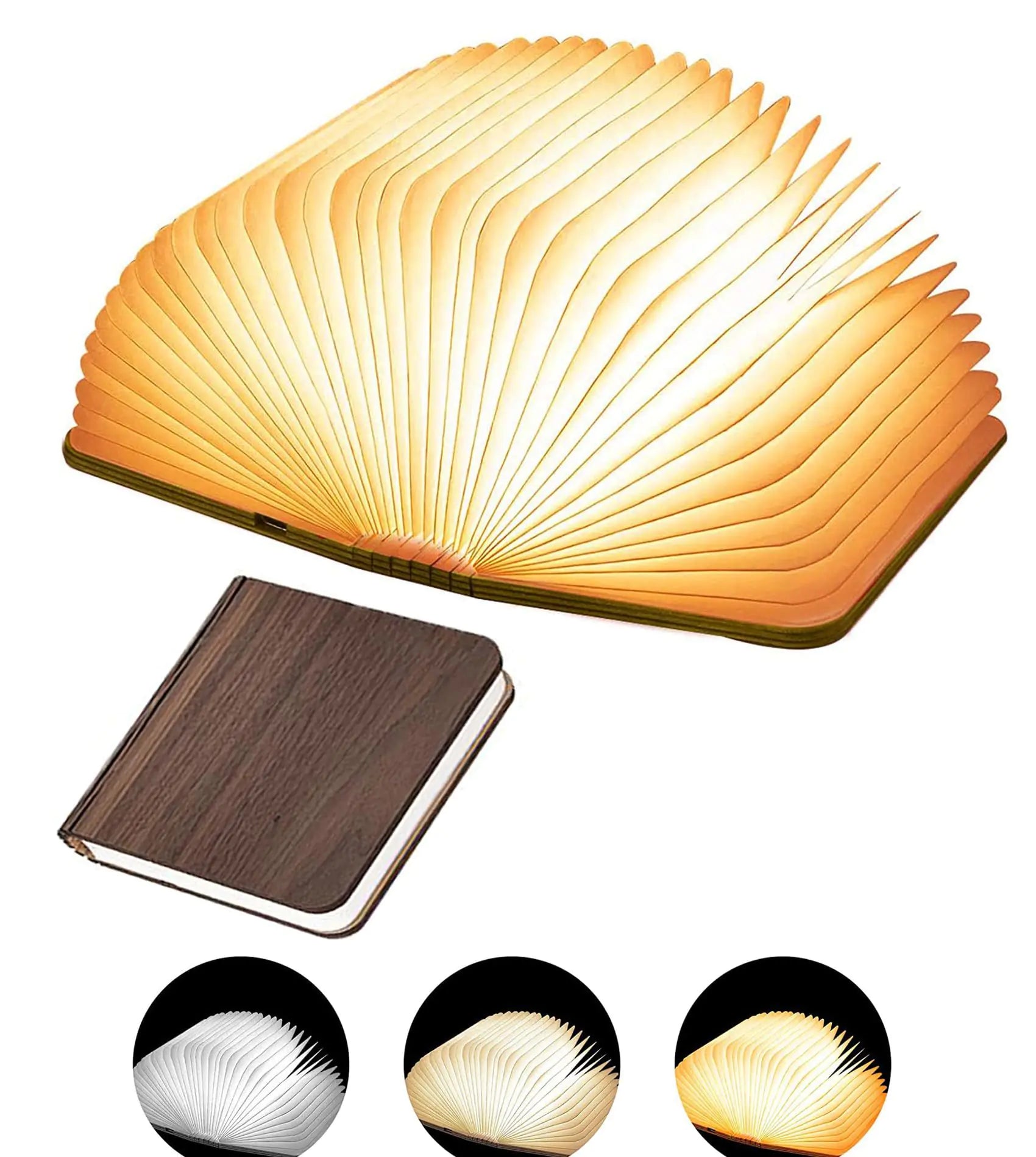 Vaelo GlowLeaf LED Book Lamp — Wooden Fold Light with USB Charging & Color Cycling Display