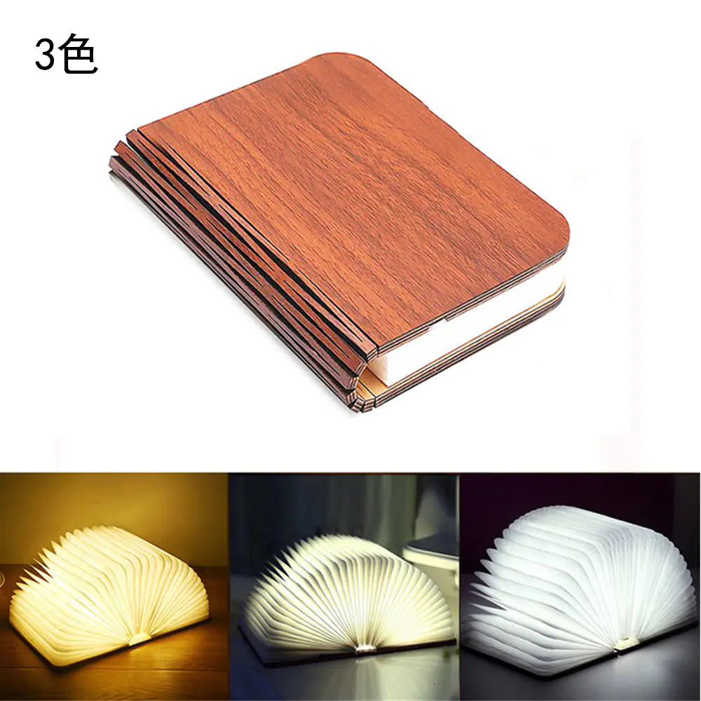 Vaelo GlowLeaf LED Book Lamp — Wooden Fold Light with USB Charging & Color Cycling Display