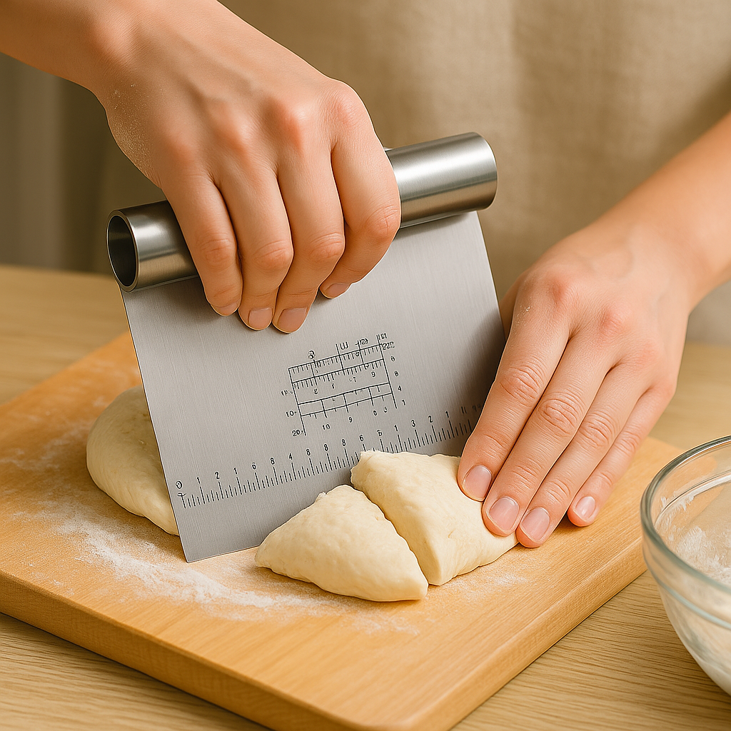 Vaelo Precision Dough & Pastry Scraper – Stainless Steel Cutter Set with Measurement Guide (2PCS)
