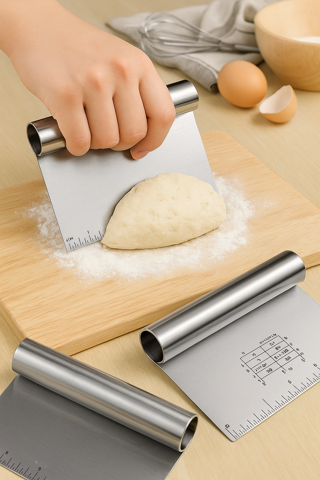 Vaelo Precision Dough & Pastry Scraper – Stainless Steel Cutter Set with Measurement Guide (2PCS)