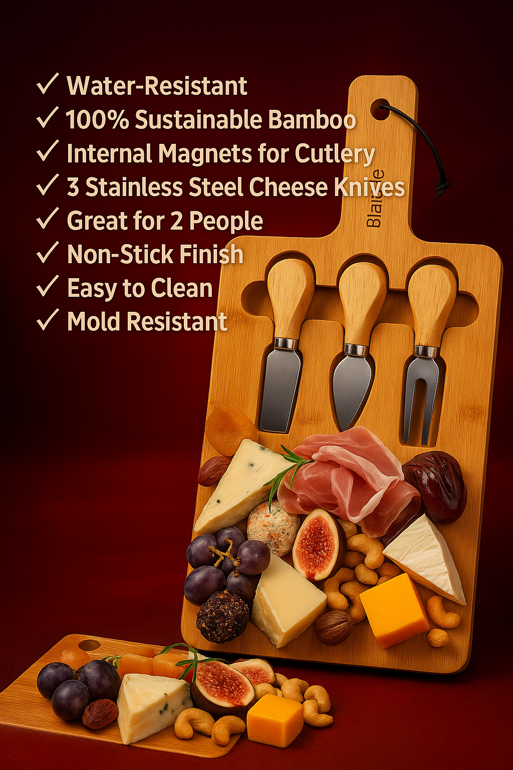 Vaelo Harmony Bamboo Cheese & Knife Set