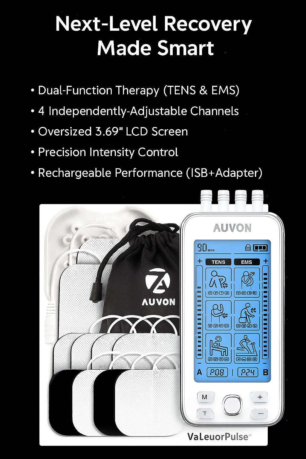 Vaelo NeuroPulse 4-Channel TENS & EMS Unit — Dual Therapy. Pro-Level Recovery.