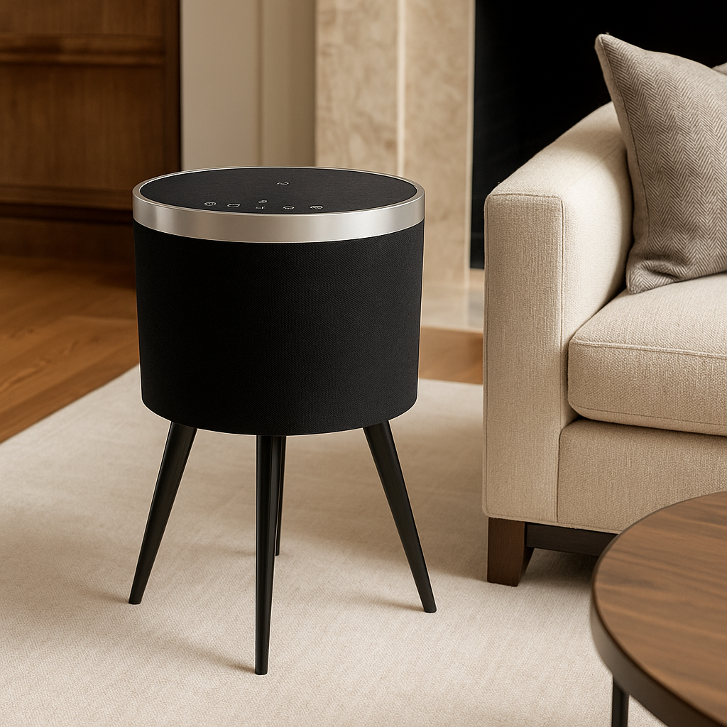 Vaelo PulseArc Smart Sound Table — 360° Bluetooth Speaker with Wireless Charging & Glass Top