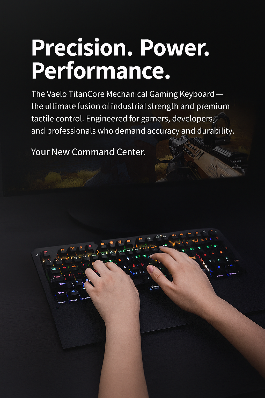 Vaelo TitanCore Mechanical Gaming Keyboard – Blue Switch, Full Metal Frame