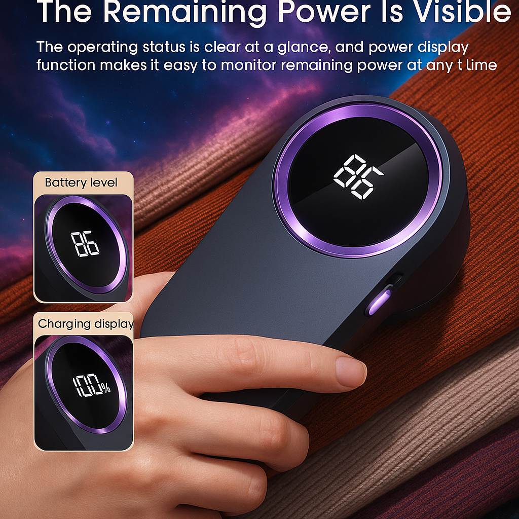 Vaelo GlidePro+ LED Fabric Shaver – Precision Lint Remover with Smart Display