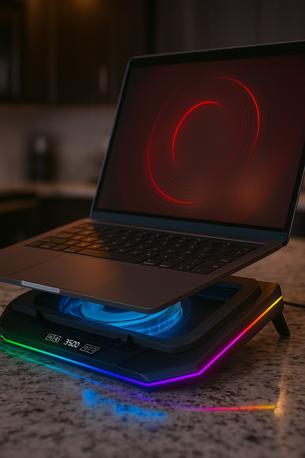 Vaelo ThermoCore RGB Laptop Cooling Dock — Turbo Fan Stand with Touch Control & USB Hub for 12–19" Laptops