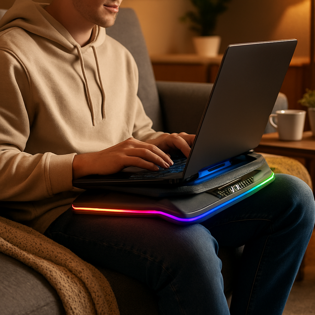 Vaelo ThermoCore RGB Laptop Cooling Dock — Turbo Fan Stand with Touch Control & USB Hub for 12–19" Laptops