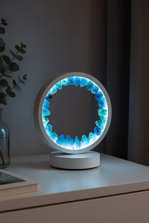 AuraGlow Crystal Fan Lamp – Light, Flow, and Healing in One