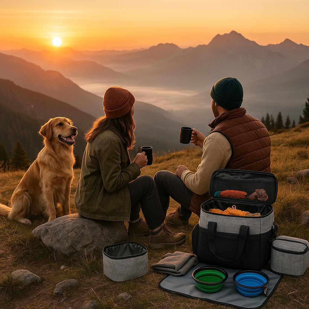 GoPaws 6-Piece Dog Travel Kit – Food Storage, Bowls, Placemat & Essentials Bag