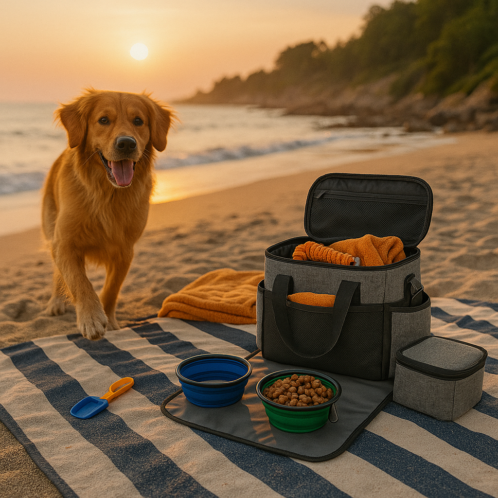 GoPaws 6-Piece Dog Travel Kit – Food Storage, Bowls, Placemat & Essentials Bag
