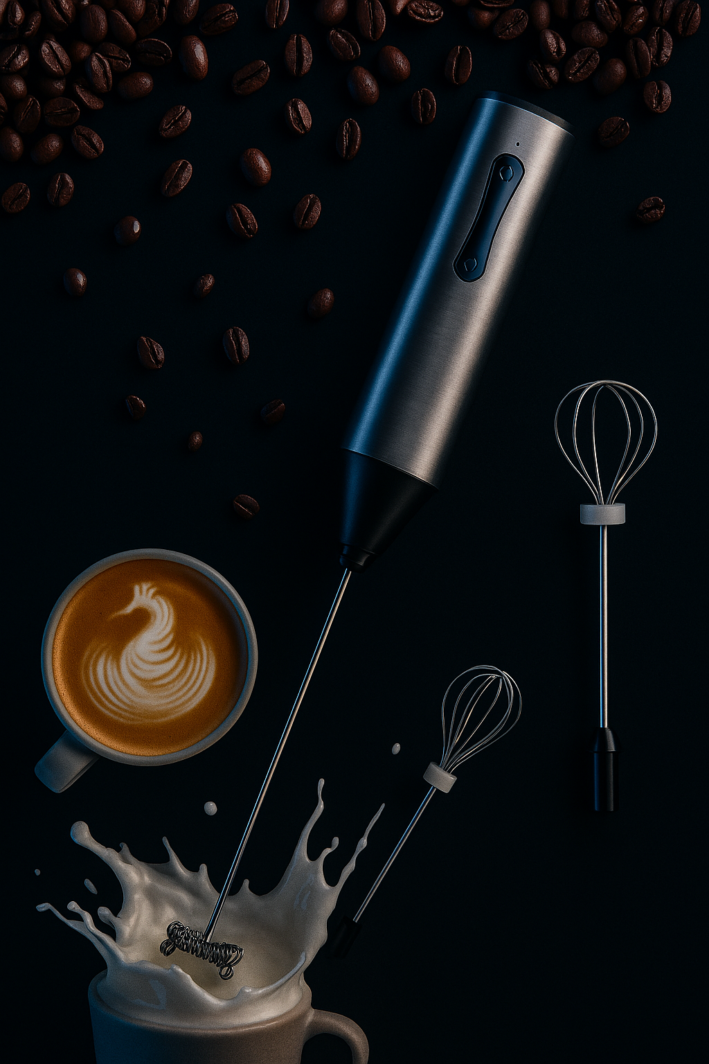Stainless Steel Electric Egg Beater & Milk Frother – Rechargeable Whisk for Coffee, Cream, and Cooking