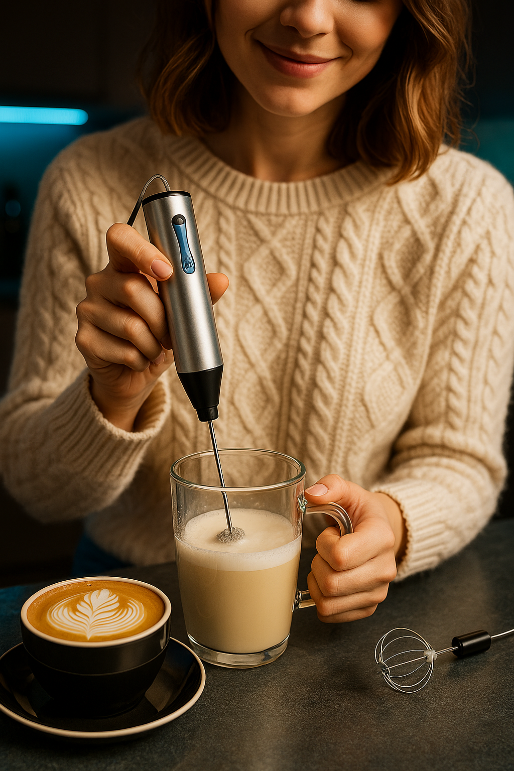 Stainless Steel Electric Egg Beater & Milk Frother – Rechargeable Whisk for Coffee, Cream, and Cooking