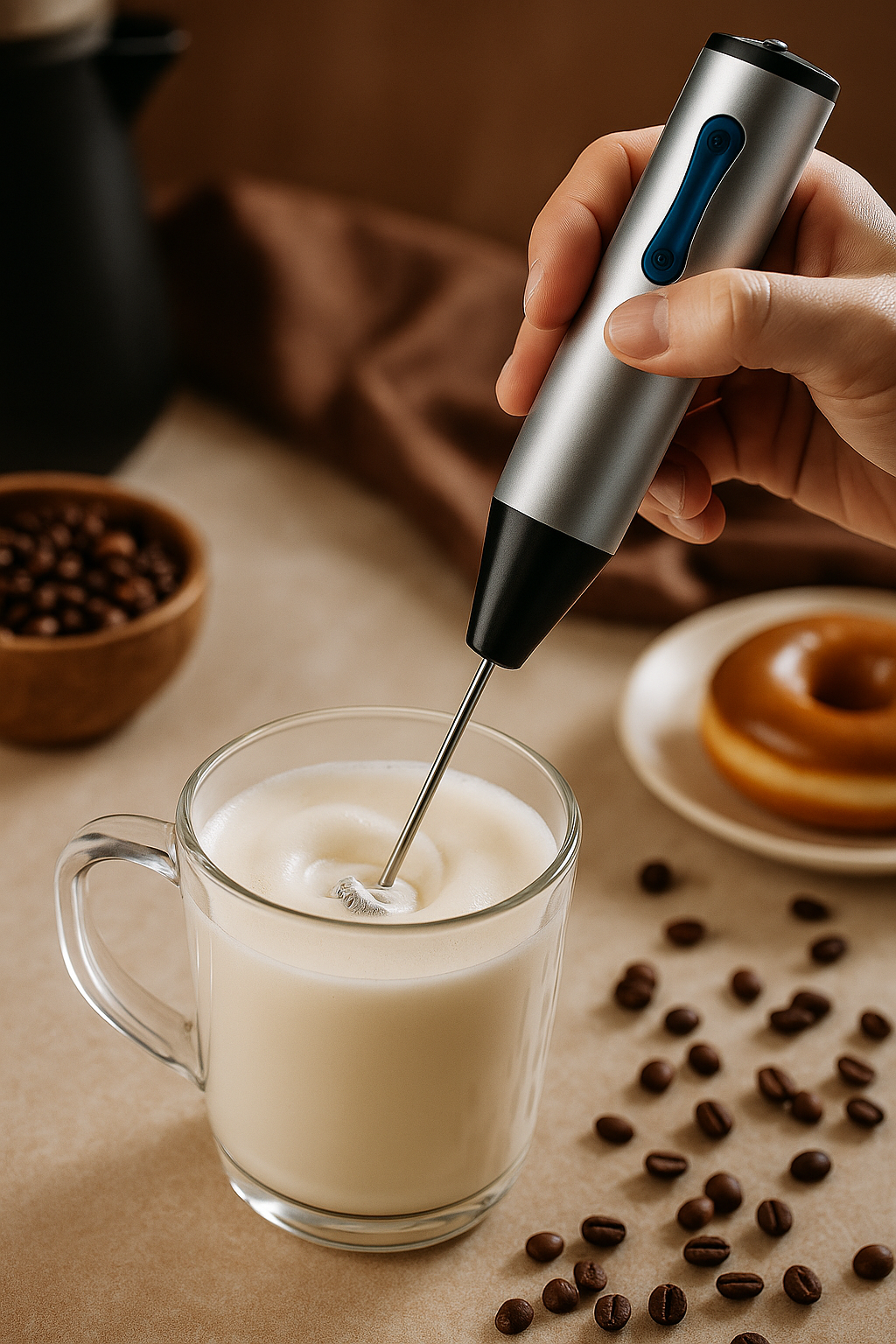 Stainless Steel Electric Egg Beater & Milk Frother – Rechargeable Whisk for Coffee, Cream, and Cooking