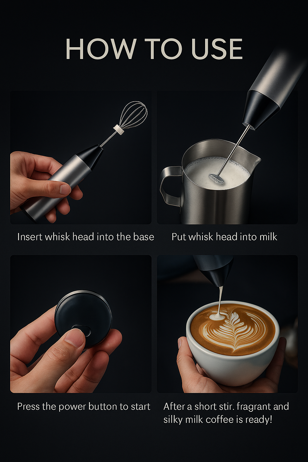 Stainless Steel Electric Egg Beater & Milk Frother – Rechargeable Whisk for Coffee, Cream, and Cooking