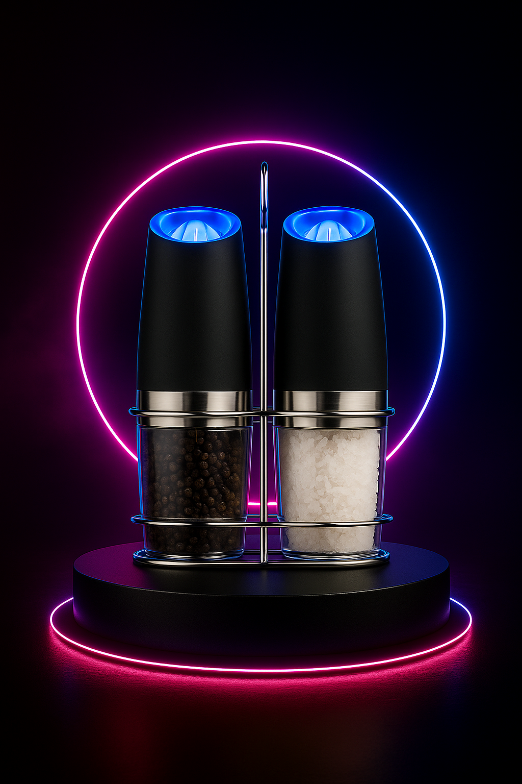 Vaelo Gravity Electric Salt & Pepper Grinder Set – 2-Pack | Auto Tilt Grind + LED Light | Adjustable Coarseness | Matte Black Finish
