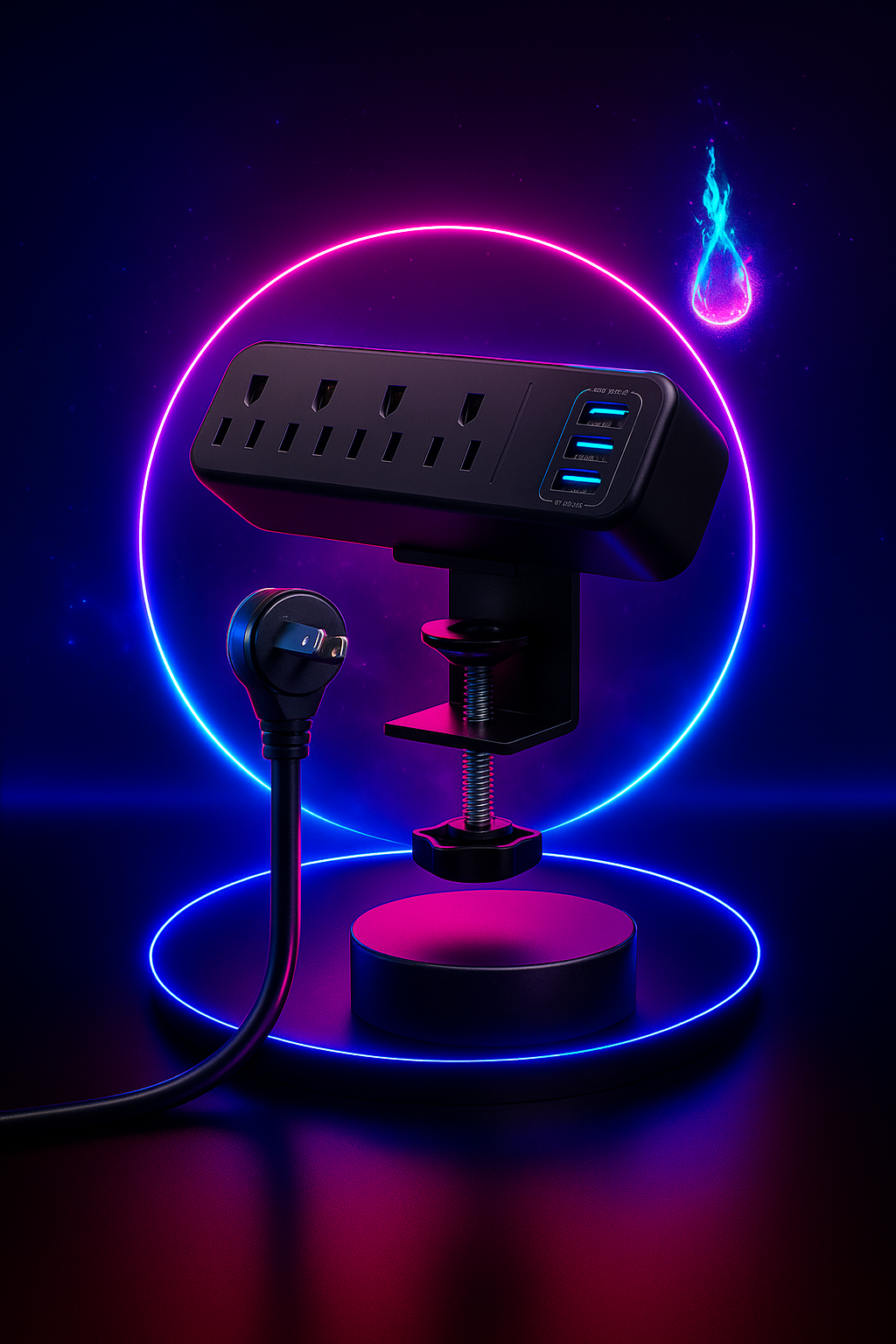Vaelo ClampEdge Desk Power Hub — 3 AC Outlets + Dual USB & USB-C Charging Ports