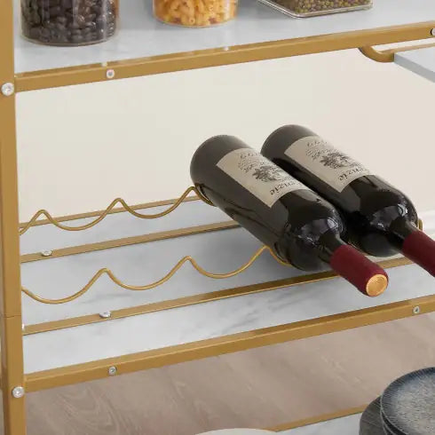 Vaelo 6-Tier Gold Bar-Cart with Wine & Glass Rack