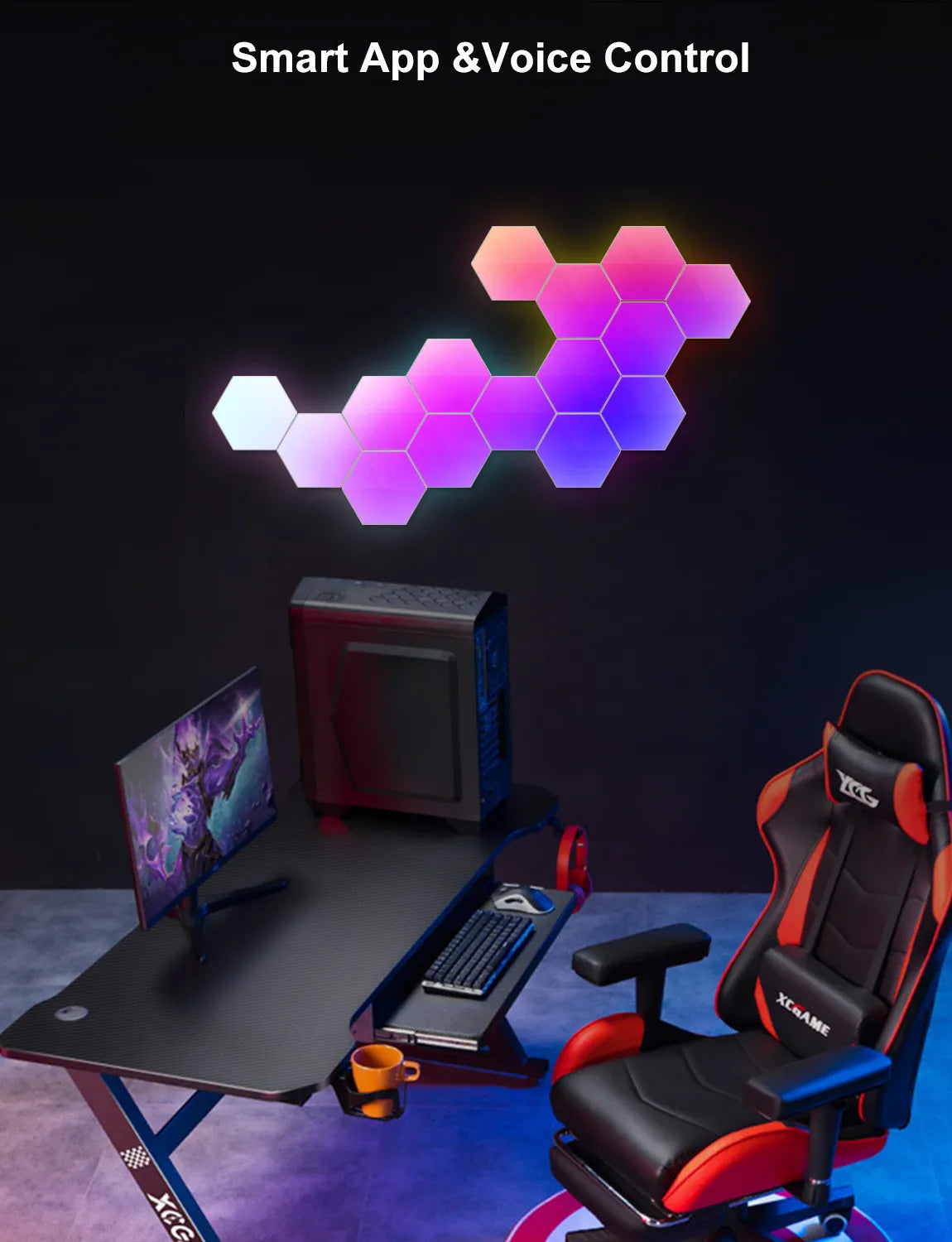Vaelo RGB LED Hexagonal Quantum Lamp – Modular Smart Panels for Ambient Lighting