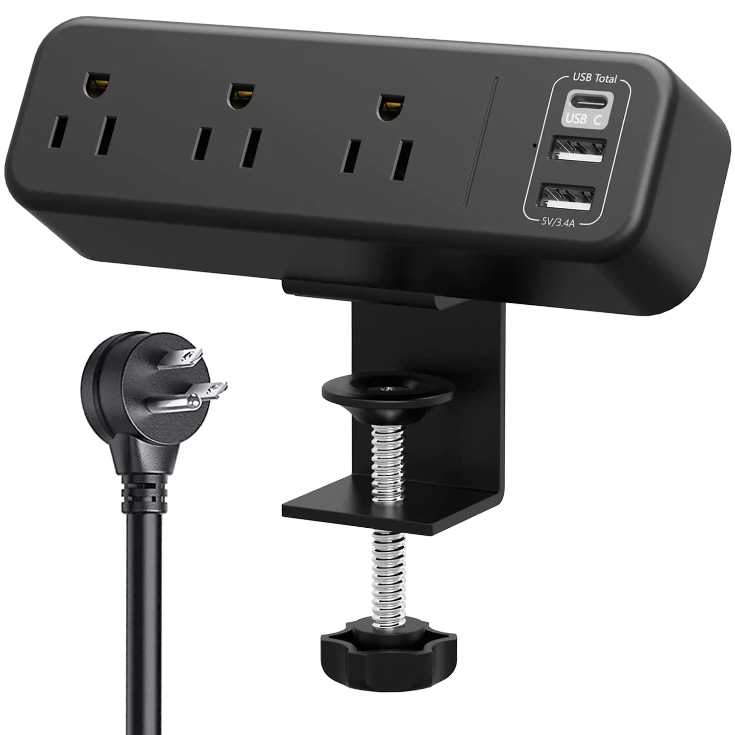 Vaelo ClampEdge Desk Power Hub — 3 AC Outlets + Dual USB & USB-C Charging Ports