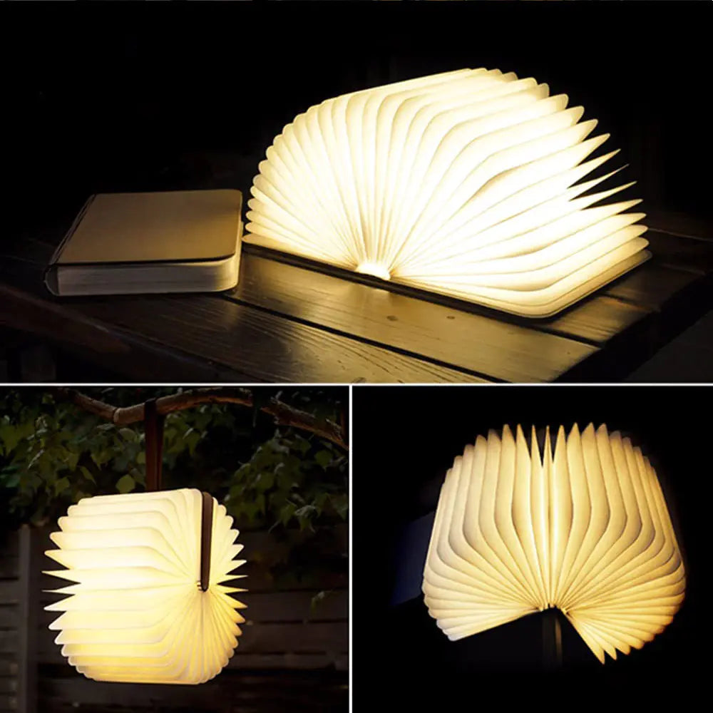 Vaelo GlowLeaf LED Book Lamp — Wooden Fold Light with USB Charging & Color Cycling Display