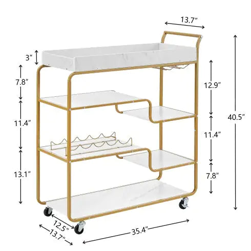 Vaelo 6-Tier Gold Bar-Cart with Wine & Glass Rack