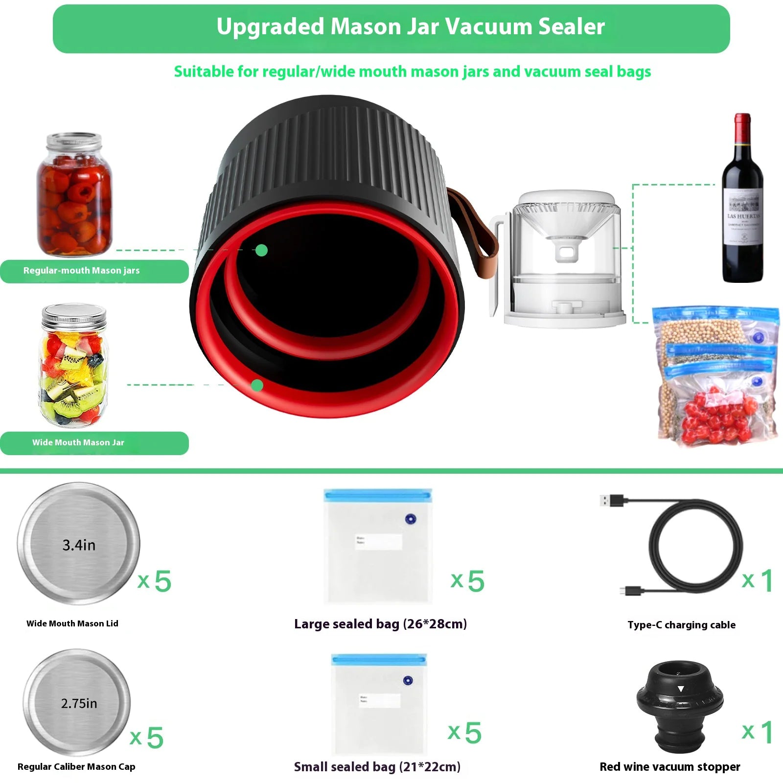 Vaelo SmartSeal Electric Mason Jar Vacuum Sealer – Automatic, Cordless Food Preservation System