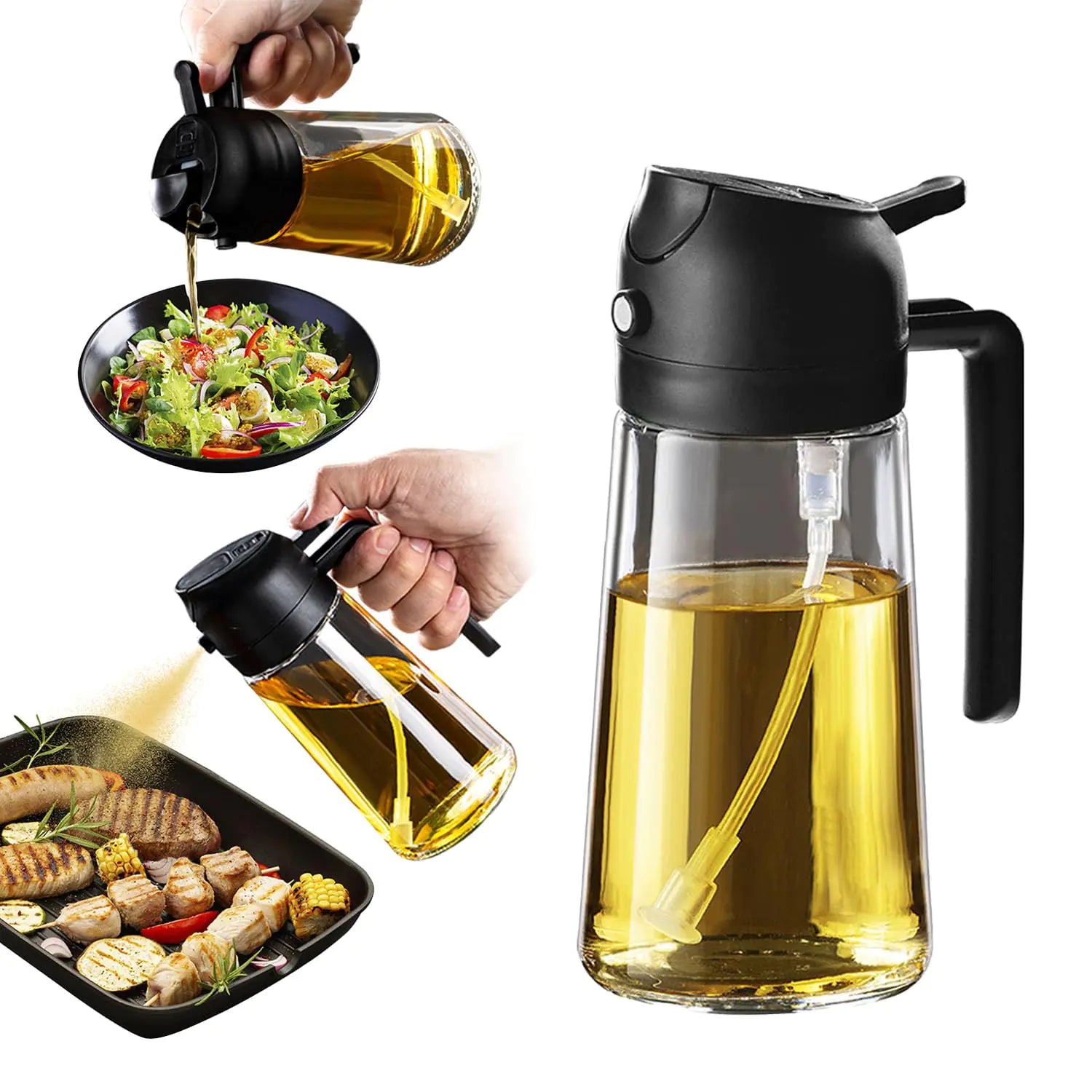 Vaelo Dual-Mode Oil Sprayer & Pourer - Precision Control for Air Fryers, Grilling & Salad Prep (470ml, Black)