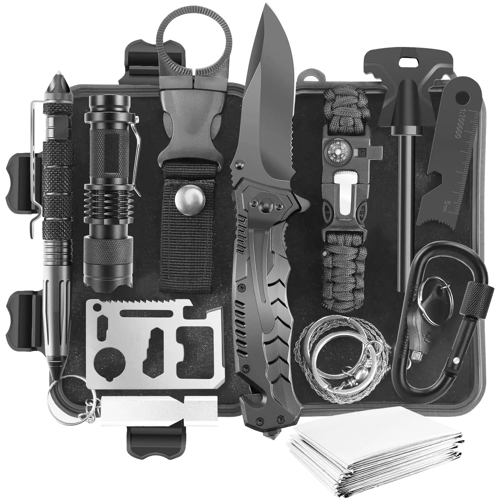 Vaelo SurvivalEdge Pro EDC Kit — 12-in-1 Tactical Emergency Gear Set with Flashlight, Firestarter & Rescue Tools