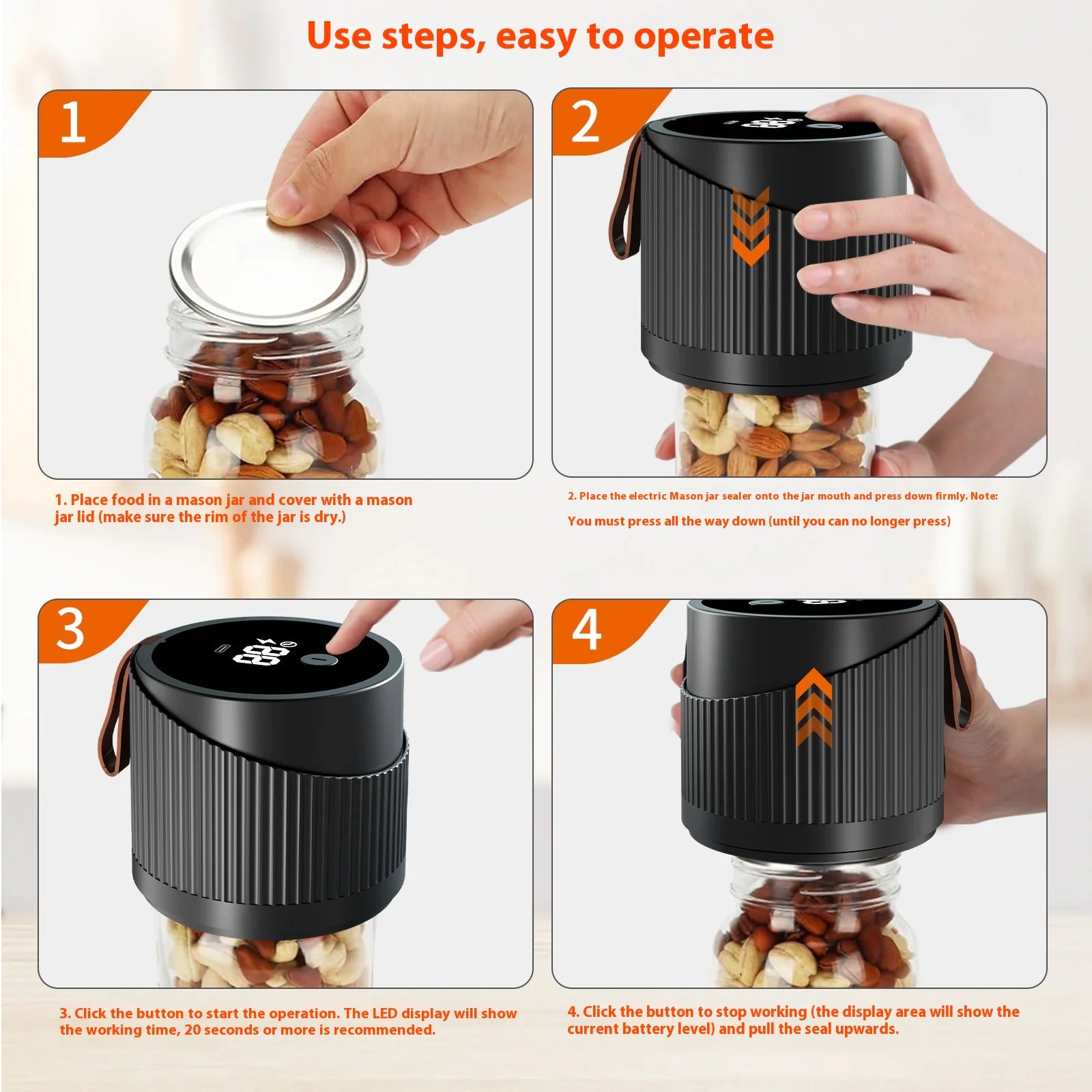 Vaelo SmartSeal Electric Mason Jar Vacuum Sealer – Automatic, Cordless Food Preservation System