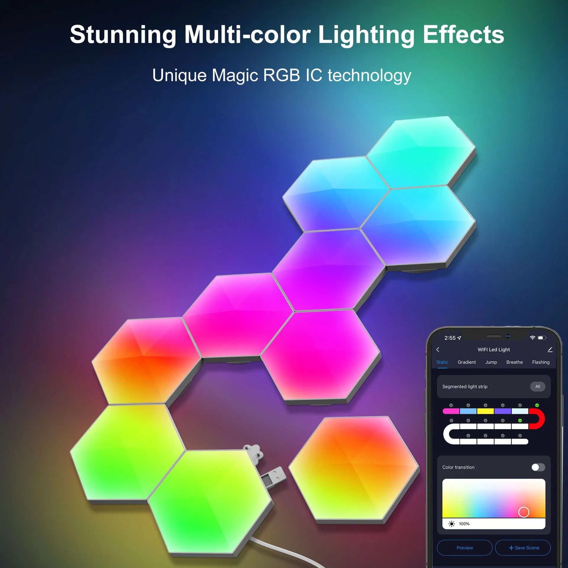 Vaelo RGB LED Hexagonal Quantum Lamp – Modular Smart Panels for Ambient Lighting