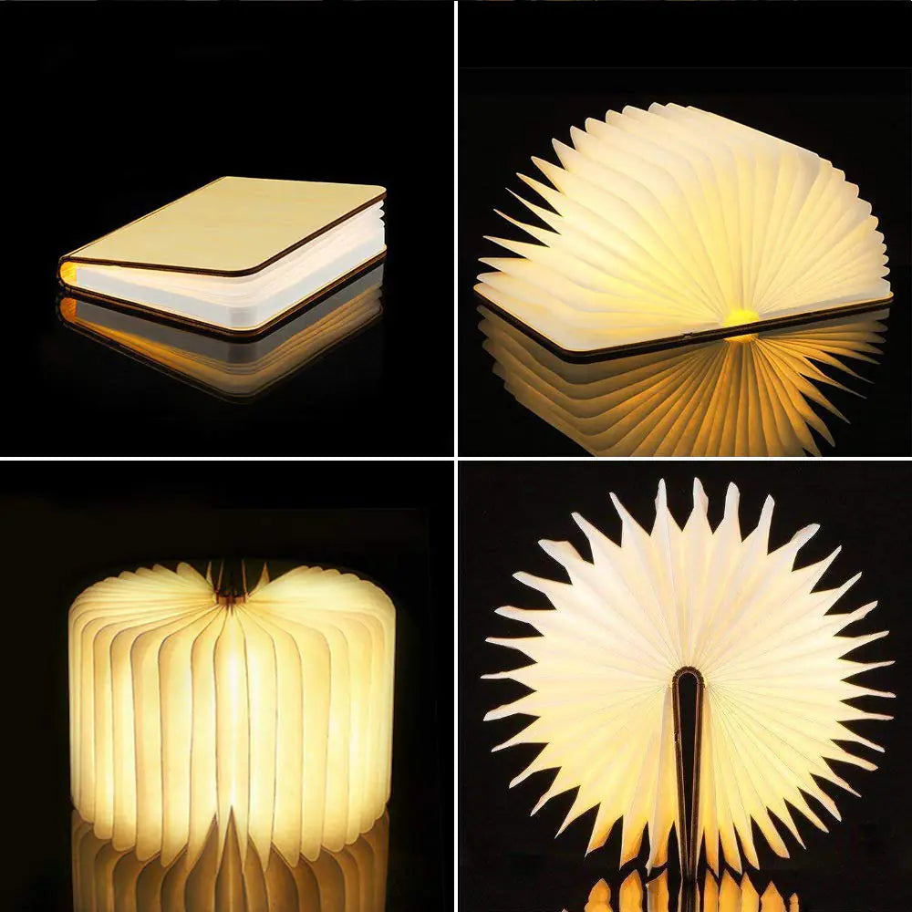 Vaelo GlowLeaf LED Book Lamp — Wooden Fold Light with USB Charging & Color Cycling Display