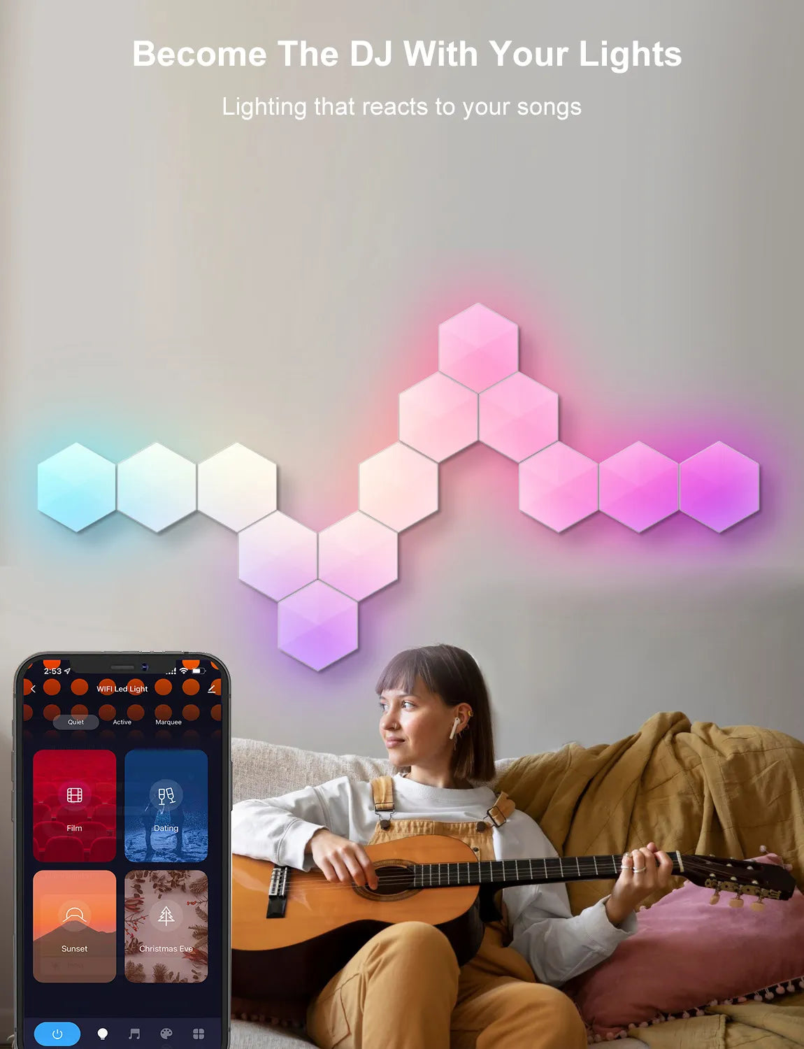 Vaelo RGB LED Hexagonal Quantum Lamp – Modular Smart Panels for Ambient Lighting