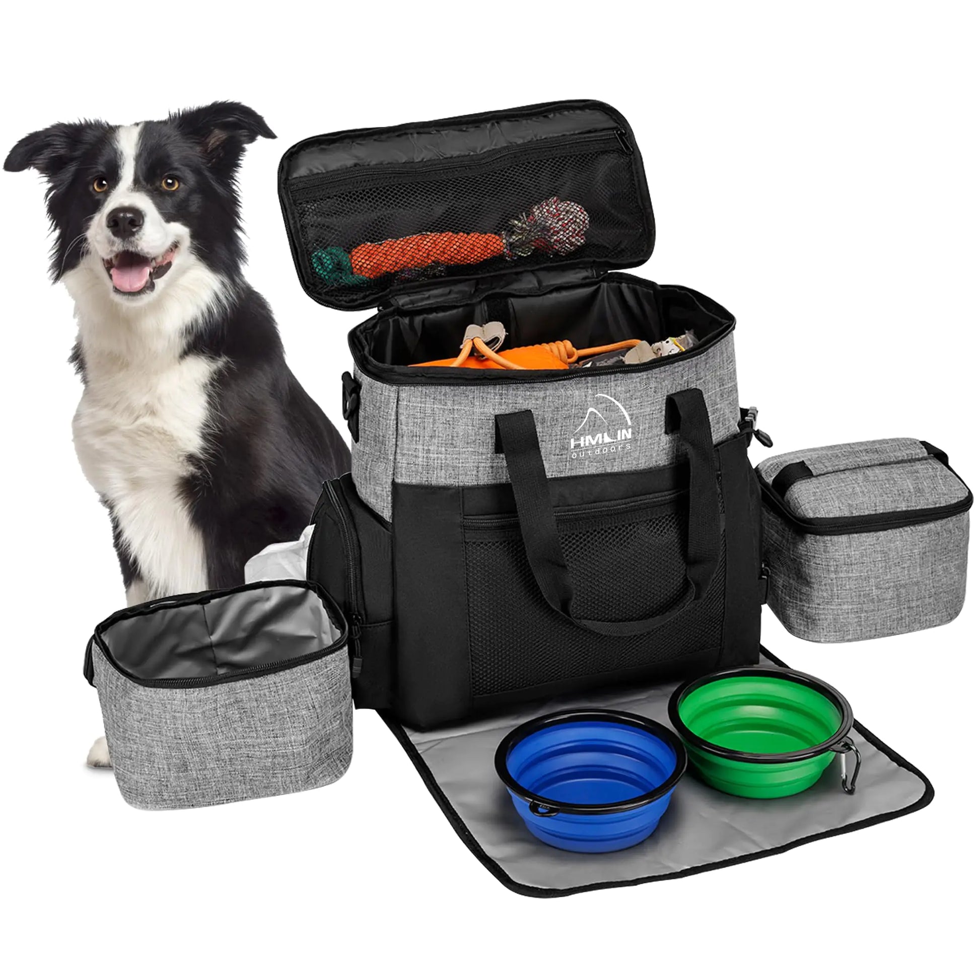 GoPaws 6-Piece Dog Travel Kit – Food Storage, Bowls, Placemat & Essentials Bag