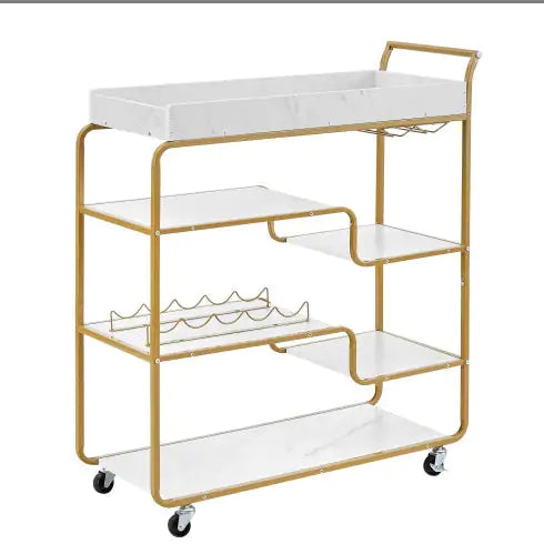 Vaelo 6-Tier Gold Bar-Cart with Wine & Glass Rack