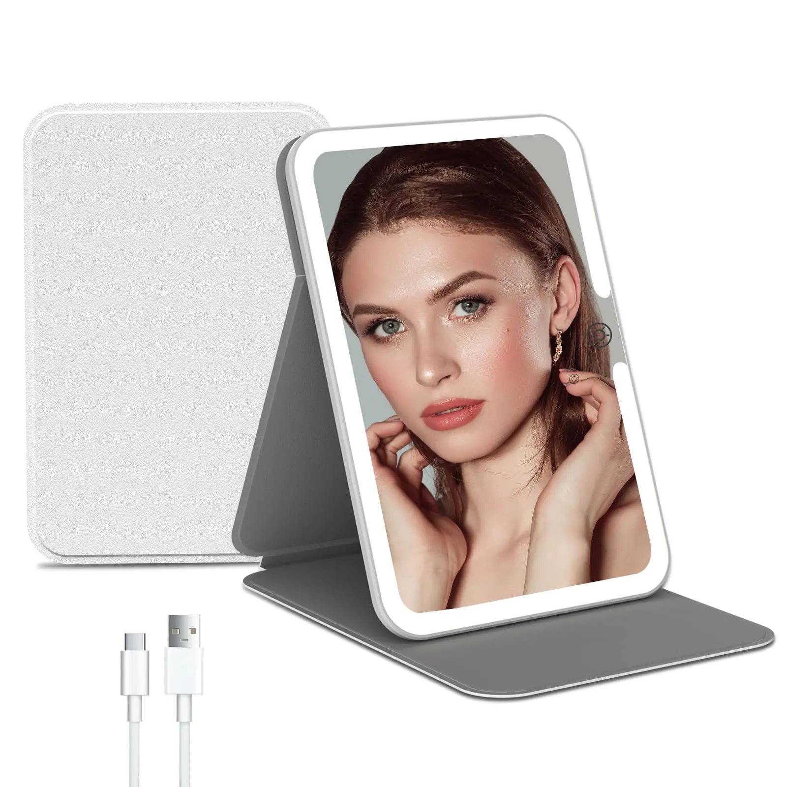 Rechargeable LED Travel Vanity Mirror — Adjustable, Foldable, 3 Light Modes