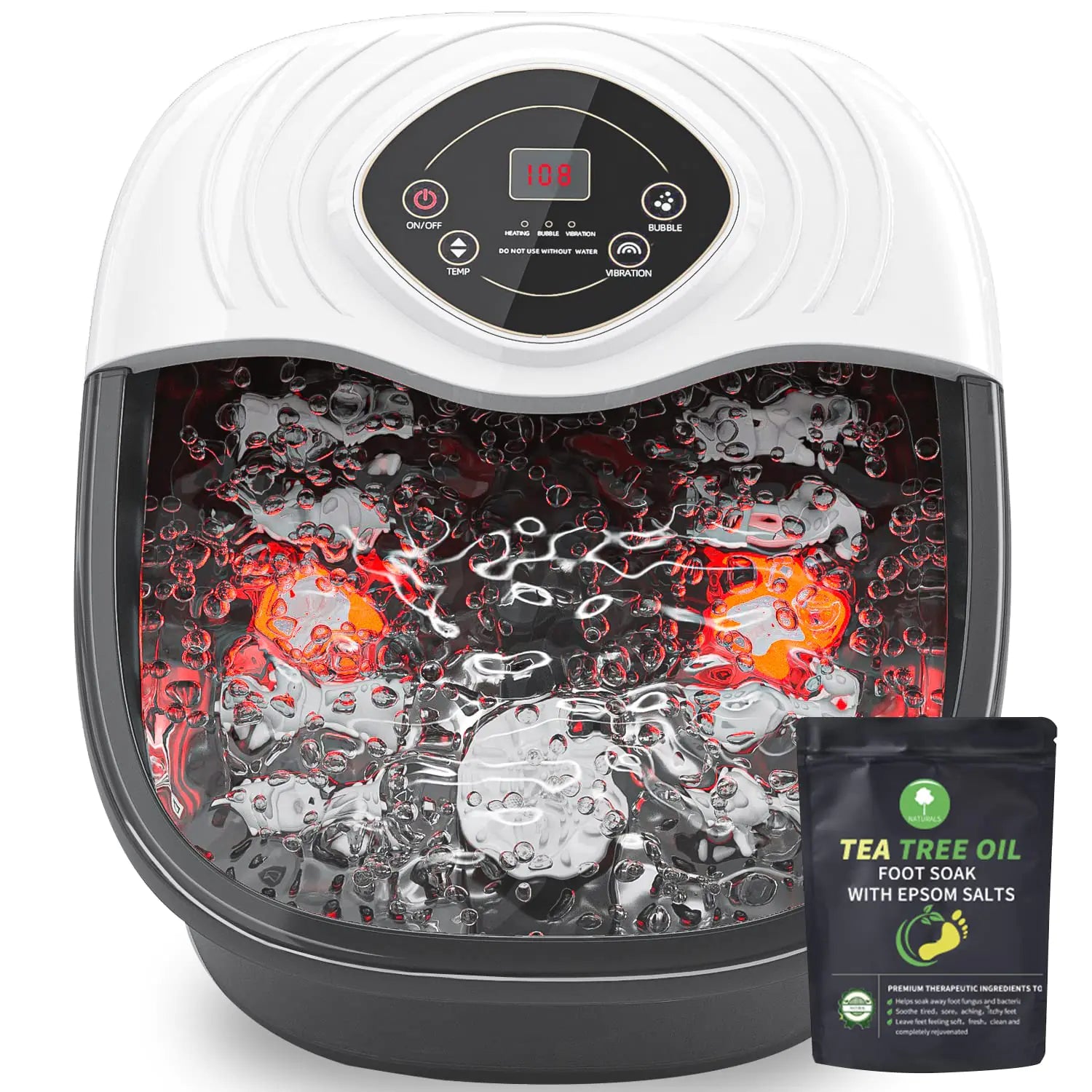 Vaelo DeepSoothe Foot Spa – Heated Bubbles, Red Light Therapy & Acupressure Massage with Tea Tree Salt